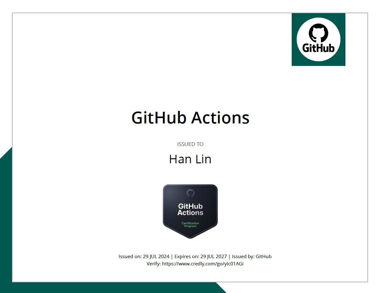 GitHub Actions Certification Certificate