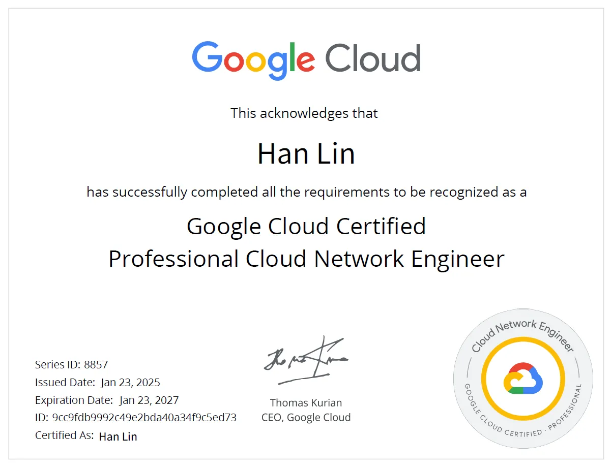 Google Certified Professional Cloud Network Engineer Certificate